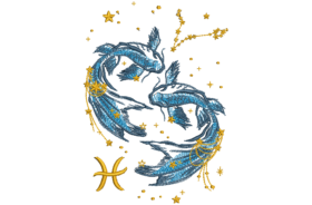 Sternzeichen Fische, Kissen mit Sternzeichen eingestickt und Name mit Zodiakzeichen
