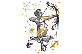 Sternzeichen Schütze, Kissen mit Sternzeichen eingestickt und Name mit Zodiakzeichen